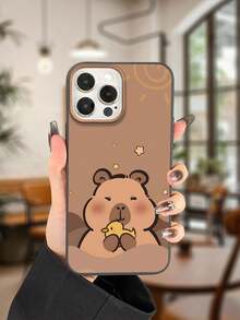 Summer Black Round Edged Large Hole Frosted Soft Phone Case Aesthetic Printed With Creative Capybara Patterns Providing 360 Degree All-Round Protection Compatible With Iphone 16 12 13 14 15 11 Pro Max XR X/XS 7 8 Plus 16E, Lightweight And Durable, Stylish Appearance, High-Quality Gift - Black - View 1