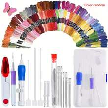1 Set DIY Embroidery Punch Needles, 3 Sizes Embroidery Needles, Felt Punch Needle Crochet Knitting Sewing Punch Pen Kit, Beginner Handcraft Tools, DIY Embroidery Pen (Random Color)
