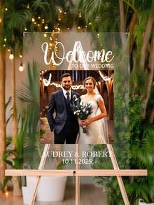 Customized Welcome Sign, Customized Name Date Photo, Acrylic Welcome Sign, Valentine's Day Decor, New Year Gift, Party Welcome Sign, Wedding, Party, Anniversary, Mother's Day, Father's Day, Graduation, Valentine's Day, Birthday, Valentine's Day Souvenirs, Wedding Decor, Personalized Wedding Sign, Customized Bride And Groom Photo Wedding Welcome Sign, Wedding Supplies, Suitable For Your Celebration, Room Decor, Customizable Items, Home Gifts, Pictures - Multicolor - View 4