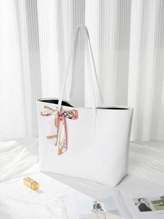 Elegant Scarf Decor Tote Bag, Large Capacity Women's Handbag For School/Work