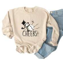 Ykomow Snowman Wine Cheers Sweatshirts Women Long Sleeve Christmas Graphic Tees Funny Xmas Tops-236605 - 奶油 - 查看 1