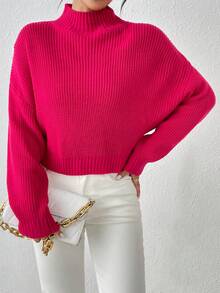 Suéter corto y lindo para mujer, jersey de punto acanalado ligero y cómodo - Rosa Fucsia - Ver 5