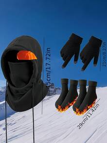 3 Stück/4 Stück Winter Mütze, Halswärmer, Handschuhe & Socken Set, geeignet für Outdoor-Sport, Skifahren, Radfahren Herbstoutfits