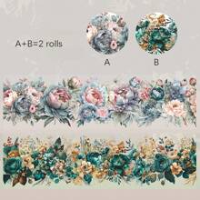 1入組寵物塑料復古花主題和紙膠帶貼紙，6種季節花卉設計，適用於剪貼簿、日記和DIY手工膠帶貼紙