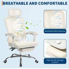 Ergonomic High-Back Office Chair With Footrest And Headrest, Mesh Desk Chair With Adjustable Lumbar Support, Rolling Swivel Computer Chair For Home Office Or Gaming Room - White Double Mesh White Frame - View 8