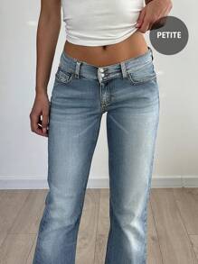 Y2K Style High Waist Button Slim Fit Washed Skinny Jeans With Pockets, Suitable For Back To School, Commuting And Casual Wear - Light Wash - View 2