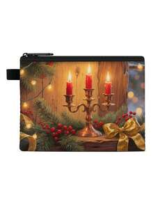 1 pieza Monedero compacto con cremallera, bolsa con cremallera de poliéster de moda y duradera con estampado gráfico con temática navideña, ideal para guardar monedas y pequeños artículos esenciales, regalo divertido con cierre , material duradero, fácil de mantener