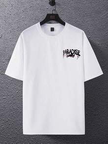 Manfinity  Camiseta de cuello redondo para hombres con estampado sencillo - Blanco - Ver 3
