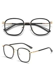 1Pc Fashion Vintage Metal Oversize Square Frame Eyeglasses For Women -Flash Rhinestone,Sparkling Glitter, Chic Lightweight Eyeglasses, High Quality ,Suitable For Daily Use,Phone Computer Reading Goggles