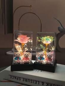 1个玫瑰花塑料罩礼品，适合母亲节、毕业典礼、圣诞节、生日、周年纪念日、家居装饰氛围灯。 - 彩色 - 查看 4