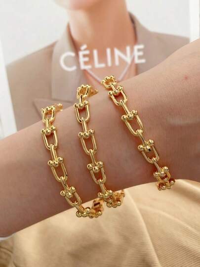 Bộ 1 chiếc nhẫn và vòng tay mạ vàng 18K hình móng ngựa chữ U, phong cách hiphop cá tính, mạ vàng, chống gỉ, bền màu, đa năng, thích hợp làm quà tặng.
