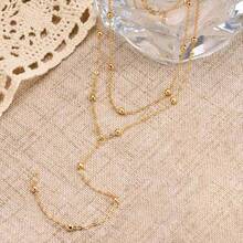 1pc Stainless Steel Double-Layer Necklace Long Pendant Necklace Jewelry Y-Shaped Chain With Round Ball Pendant Double Chain Necklace For Women Daily Wea