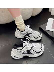 New Women's Casual Sneakers, Chunky Sneakers, Couple Shoes, Suitable For All Seasons - Black and White - View 9