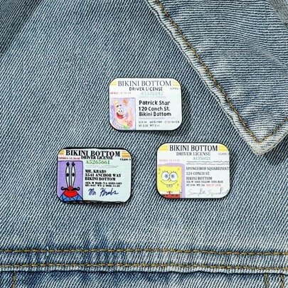 SPONGEBOB 海绵宝宝1/3件动漫胸针套装创意派大星派大星证件搪瓷别针背包服装首饰金属徽章配饰送朋友的礼物