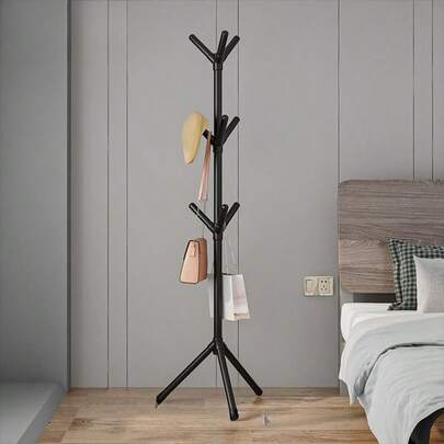 1 Independent Metal Coat Rack With 5 Hooks-Stable Single-Pole Storage Organizer, Suitable For Bedroom, Entrance And Closet-Space-Saving Clothes Hook, Solid Iron Structure, Clothes Hook Rack, Space-Saving Storage Solution.