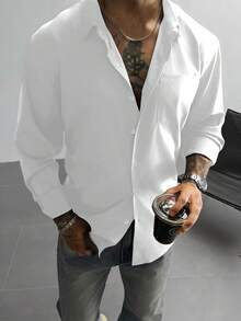 Áo sơ mi nam dài tay, màu nâu trơn, thiết kế cài nút, phù hợp cho đám cưới, công sở, các dịp trang trọng, tiệc tùng, thể hiện phong cách lịch lãm cổ điển, món quà lý tưởng cho cha hoặc bạn trai. - trắng - Xem 5