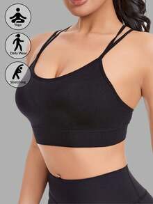 Sutien sport fără fereturi pentru femei, confortabil pentru yoga, alergare, fitness, pilates, design încrucișat cu spatele, potrivit pentru purtare zilnică