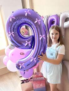 1 Stück 32 Zoll lila Zahl Folie Ballon & 10 Stücke lila Satinband Schleifen, Dekorationen für Geburtstag, Jahrestag, Party, Fotoshooting, Prinzessin Geburtstag, Valentinstag, Familien Geburtstag, Baby-Shower, Junggesellinnenabschied, Outdoor Shooting, elegante traumhafte Geburtstagballons, süße Geburtstagsdekoration (lila Geburtstag 0-9 Jahre alt), Mittwoch Thema Geburtstag, Neujahr, Weihnachten