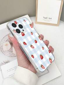 1 Ốp lưng điện thoại TPU trong suốt chống rơi họa tiết kẻ caro nhiều màu hình dâu tây và hoa tương thích với iPhone 15/15Pro/15Plus/15ProMax/16/16Pro/16Plus/16ProMax, Galaxy S23 Ultra/A14/A24, Redmi Note 12 Pro, Pixel 8/8 Pro - Nhiều màu - Xem 3