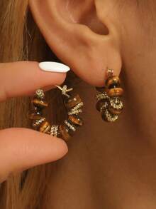 3pairs Vintage Textured U-Shaped Hoop Earrings For Women, Simple And Elegant Design