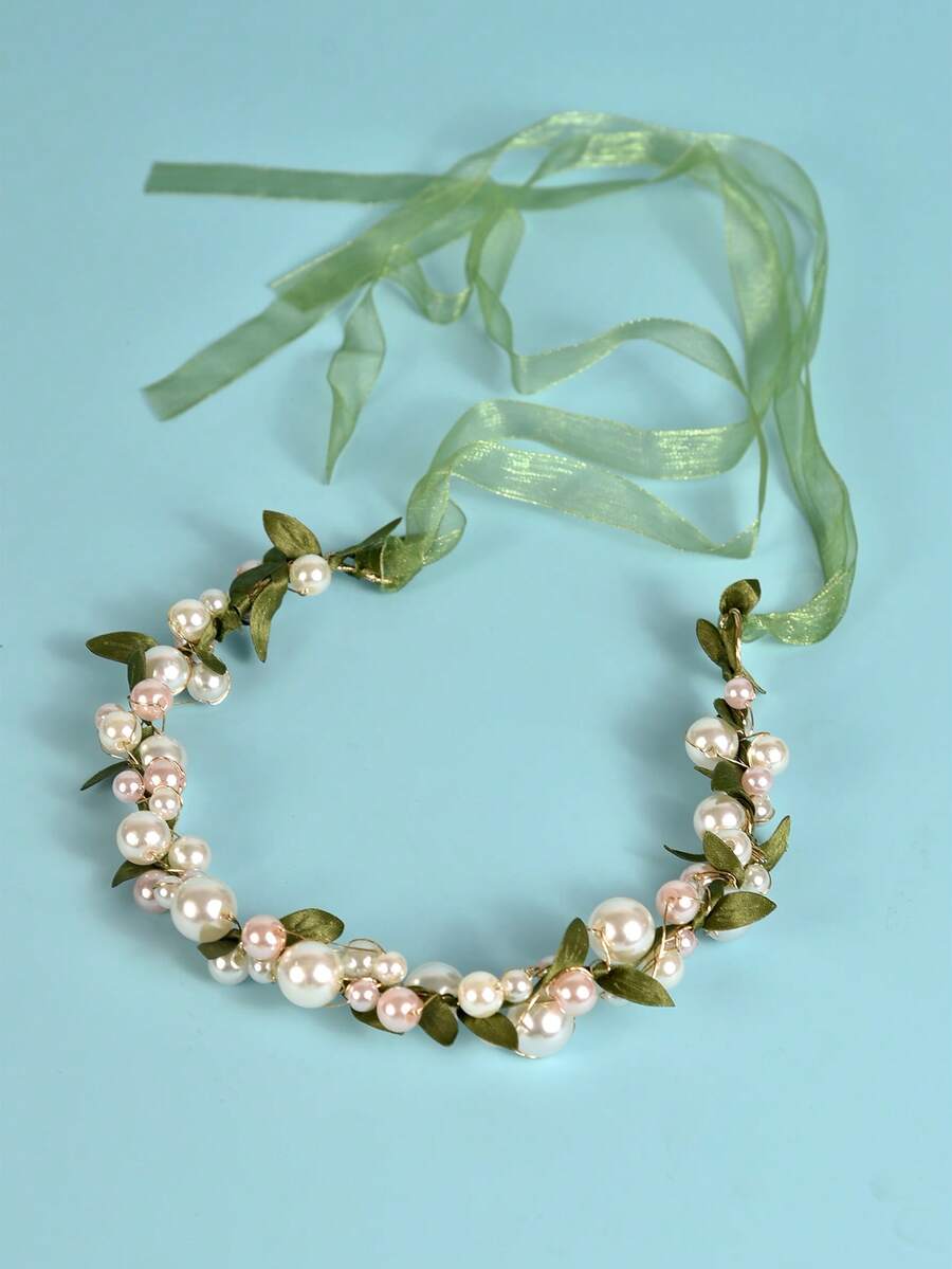 1 Stück elegantes, handgefertigtes Perlen-Soft-Kette Haarband, Braut Haaraccessoire für Hochzeit & Party, Valentinstag Accessoires - Grün - Übersicht 1