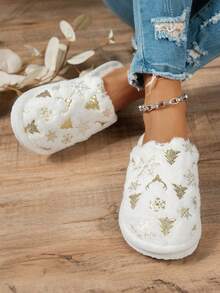 Zapatillas de casa acolchadas y cálidas de estilo navideño para parejas, en tela de felpa - Blanco - Ver 4