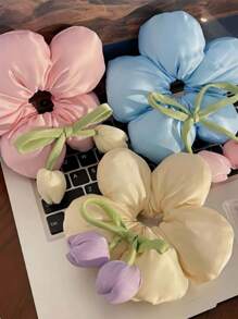 Girls' Dopamine Color Satin 3D Elegant Sponge Flower Hair Ties,Oversized Curly Hair Ties,Chic Bun Holder,Daily Hair Accessories Scrunchies