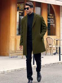 RANTAR Mens Trench Coat Slim Fit Notched Collar Fall Winter Single Breasted Pea Coat Warm Soft Overcoat - 軍綠色 - 查看 4