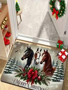 Capacho de porta com tema de cavalo de Natal Love Etiquette, 1/2 unidades - Tapete de nylon lavável à máquina, adequado para entrada de família, perfeito para decoração de festivais, decoração de Natal, cozinha, sala de estar, quarto, tapete de lavanderia - Multicolorido - Ver 5