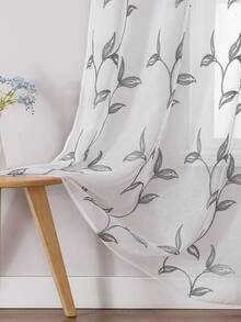 2 件薄纱窗帘，装饰刺绣仿亚麻窗帘，适用于家庭厨房、客厅和卧室 - 灰色 - 查看 3