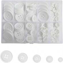 100 White Buttons 4Hole 5 Sizes Shirt Buttons For Crafts And Sewing - White - View 1