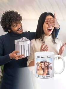 1 pieza Taza de café personalizada con foto, taza de cerámica personalizada de 11 onzas con imagen, texto, nombre - regalo para novio, novia, mejor amigo, Acción de Gracias, Navidad - Multicolor - Ver 6