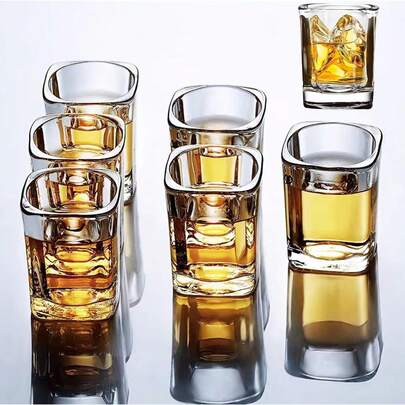 6 Pack Heavy Base Shot Glasses Set, 2.2 Oz Tequila Square Shot Glass Bulk, Espresso Shot Glass Vodka, Whiskey, Tequila, Espressos, Spirits & Liquors