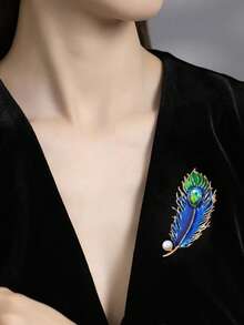 1pc Elegant Feather Brooch, Suitable For Casual Daily Wear - Blue - View 1