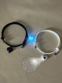 2 pièces/set Bracelet d'amitié/couple lumineux, cœur phosphorescent, design cadenas et corde, accessoires décontractés convenant pour le port quotidien et les cadeaux de vacances - Multicolore - Voir 1