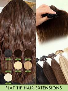 12-24 Inch 50pcs Protein Flat Tip Hair Extensions, Invisible F-Type, High Quality, Natural Look, Suitable For Thin Hair, Weddings, Daily Use, Parties, Straight Real Human Hair Extensions, Applicable For Any Occasion, Halloween Costumes - Multicolor - View 1