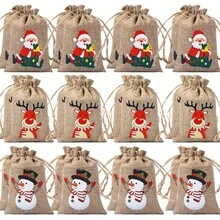 24pcs Christmas Gift Bags, Drawstring Closure - Santa Claus, Reindeer, Snowman Patterns - Faux Linen Material (1/6/12/24pcs) Suitable For Christmas Favors, Advent Calendar, Christmas Tree Decoration - Party, Office, Home Gathering - Holiday Candy Bags, Christmas Gift Bags, Holiday Candy Boxes, Holiday Patterns, Rustic Style Gift Bags, Party Favors, Reusable Packaging, Office Gifts - Multicolor - View 1
