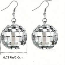 1 Pair 2-3CM Glass Mirror Ball Earrings, Disco Silver Vintage Lamp Earrings, Party Gifts Suitable For Women Holiday Wear