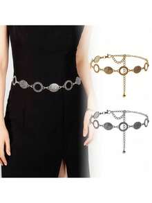 波西米亚手工饰品腰链腰带，绿松石合金腰饰，性感锌合金腰链，适合女士，适合海滩、春夏秋冬秋季、秋季、万圣节 - 銀色 - 查看 8