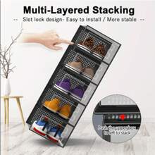 6/10 piezas Cajas de almacenamiento apilables transparentes para zapatos - Cajas de plástico resistente para zapatos con puerta transparente y cajón reforzado | Organizador de armario para zapatillas, contenedores apilables para cajas de zapatos