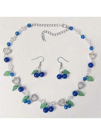 1 Set Blueberry Creative Necklace And Earrings, Gift For Fruit Enthusiasts
