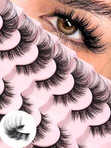 7 Paar natürliche Katzenauge Wimpern, europäischer und amerikanischer gemischter Stil, weiche schwarze Wimpernwurzeln, verlängerte Spitzen, natürlich dick und gekräuselt, leicht und bequem, geeignet für tägliches Make-up und wichtige Anlässe, geeignet für tägliches Make-up und Partyausgänge.