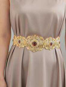 1pc Gold-Plated New Turkish Moroccan Kaftan Belt, Middle Eastern Arabic Women's Luxury Wedding Party Dress Chain, Fashion Waist Chain