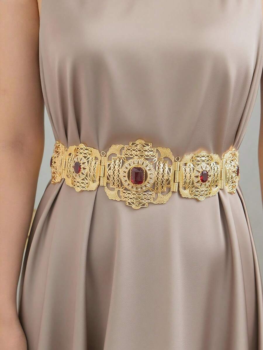 1pc Gold-Plated New Turkish Moroccan Kaftan Belt, Middle Eastern Arabic Women's Luxury Wedding Party Dress Chain, Fashion Waist Chain