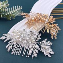 1 Stück handgefertigter Braut Silber & Gold Strass Haarschmuck, Haarklammer aus Legierung mit Blatt, schwerer Metall Blatt Haarclip, geeignet für Hochzeit, Verlobung, Abschlussball