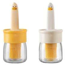 1 pieza Botella de vidrio resistente al calor con cepillo de silicona, cepillo de aceite de cocina todo en uno para hornear, asar a la parrilla, herramientas de cocina para panqueques