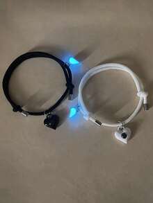2 pièces/set Bracelet d'amitié/couple lumineux, cœur phosphorescent, design cadenas et corde, accessoires décontractés convenant pour le port quotidien et les cadeaux de vacances - Multicolore - Voir 6