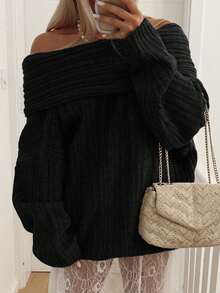 Suéter de punto con mangas acampanadas y hombros descubiertos para mujer