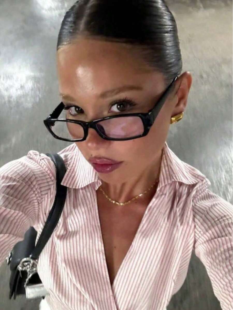 1pc Women's Acrylic Casual Rectangular Fashion Glasses, Suitable For Daily Reading And Commuting, Retro Y2K Basic Business Casual Gift - A - View 1