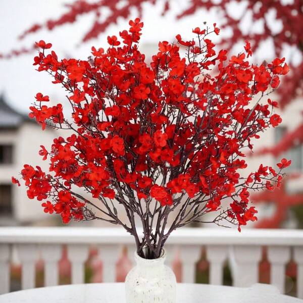 5-Prong Gypsophila & Wintersweet Artificial Flower Bouquet, Wedding Decor, Home Decoration, Floral Arrangement Christmas Decorations Room Decor Christmas